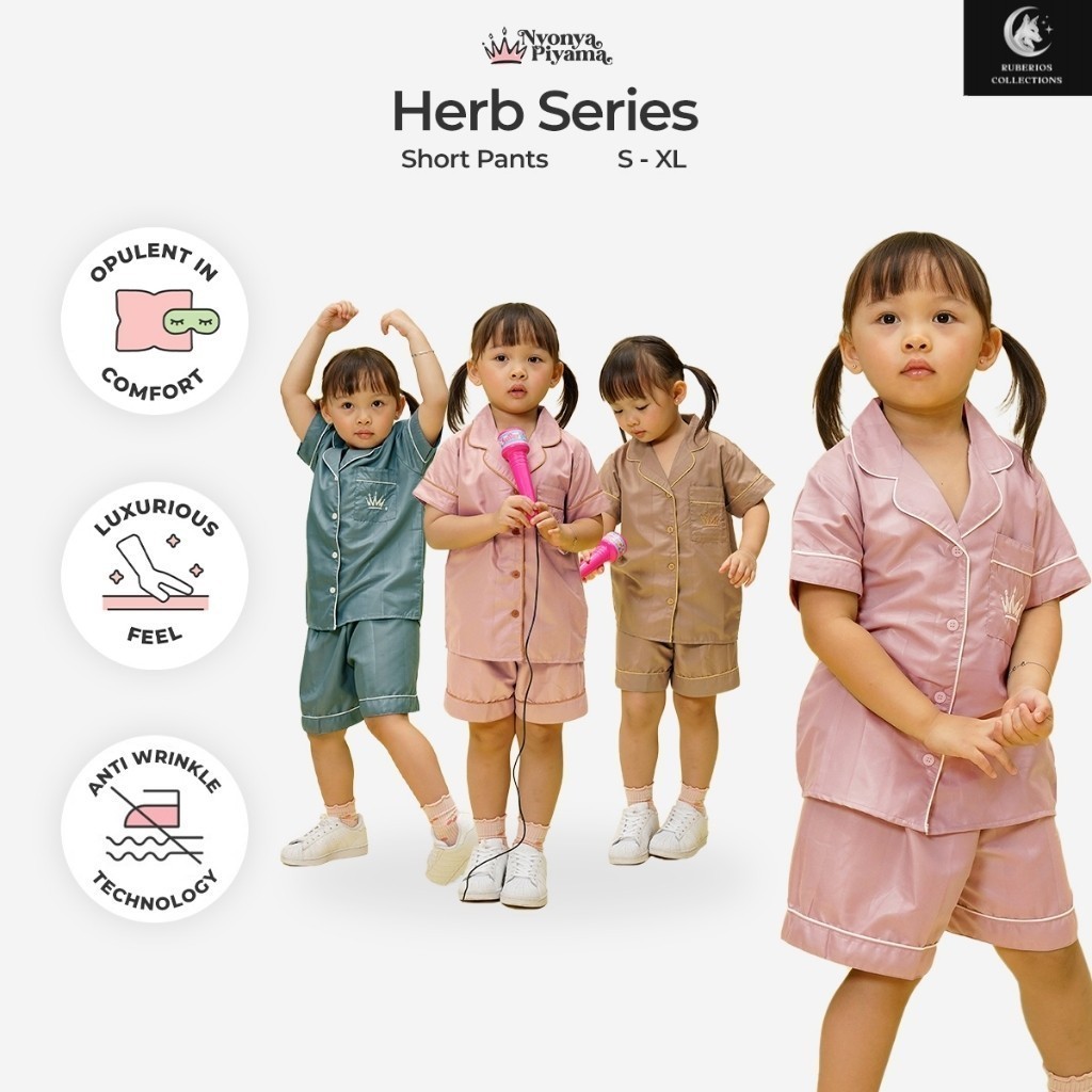 [BEST SELLER] Nyonya Piyama Poly Bamboo Set Piyama Celana Pendek Anak (Polos Herb)