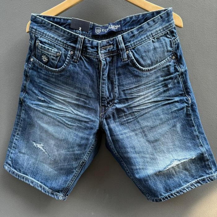BIG SALE Celana Pendek Pria EXYGO DENIM Sobek Ripped - Slim Fit Kancing Zipper Fly, Warna Tidak Lunt