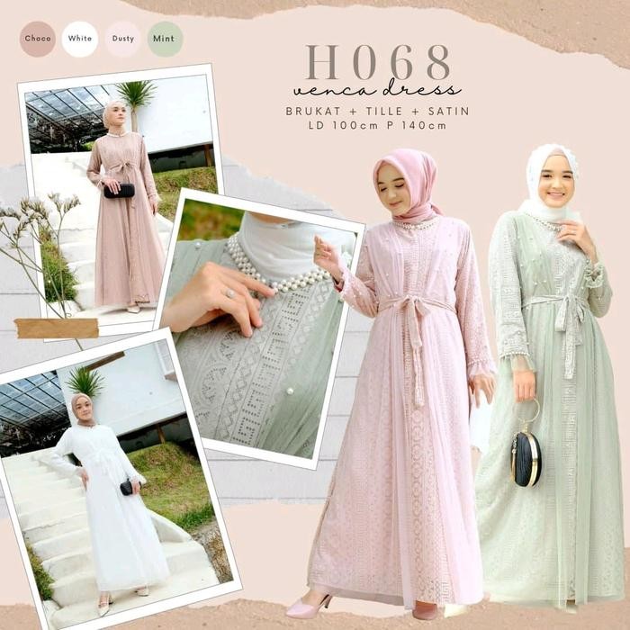 VENCA DRESS GAMIS BUSUI BRUKAT SATIN TILE PREMIUM TERMURAH - White 2