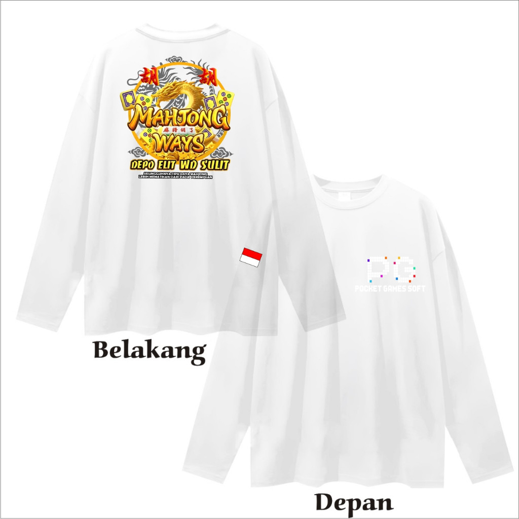 Ind Lengan Panjang Kaos Pocket Soft Game Mahjong Ways 2 Dragon PG Soft Depo Elit Wd Sulit - Baju Gam