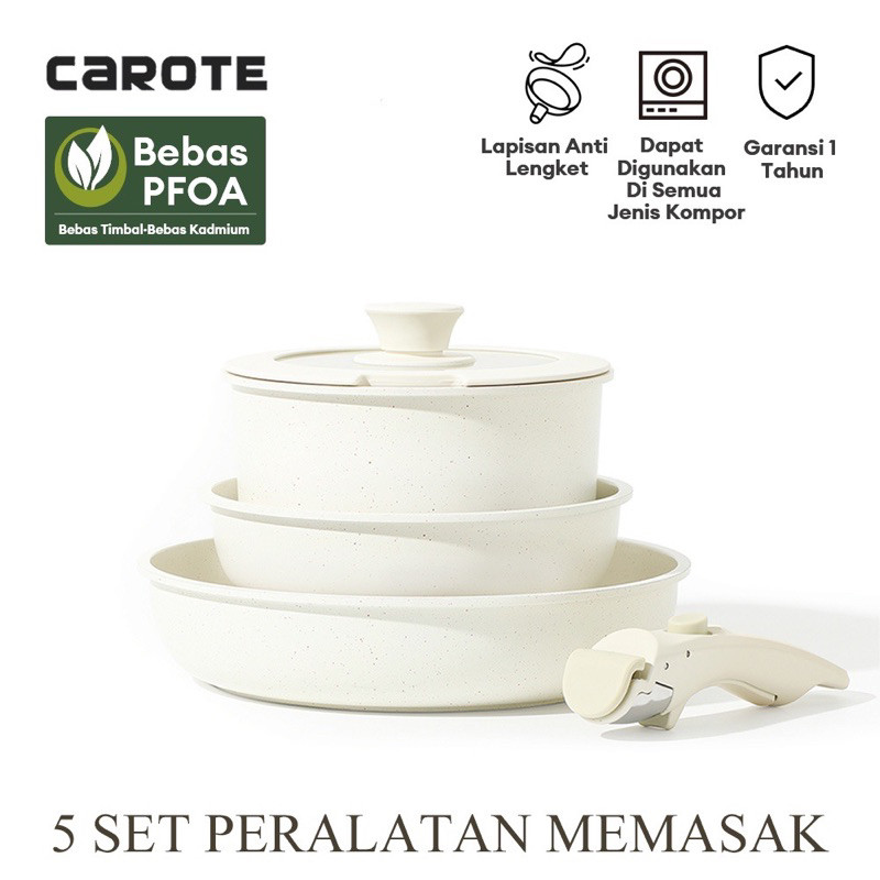 Carote Set 3p / 5pcs 11pcs Frypan Saucepan 18cm 20cm 26cm Cookware Set 5pcs Granit Putih Antilengket