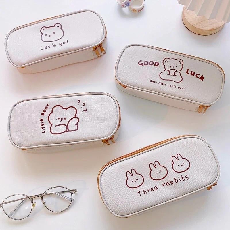 

Large-Capacity Kawaii Cartoon Bear Canvas Pencil Bag Simple A Pencil Case Storage Cosmetic Bag kid Study School Supplies