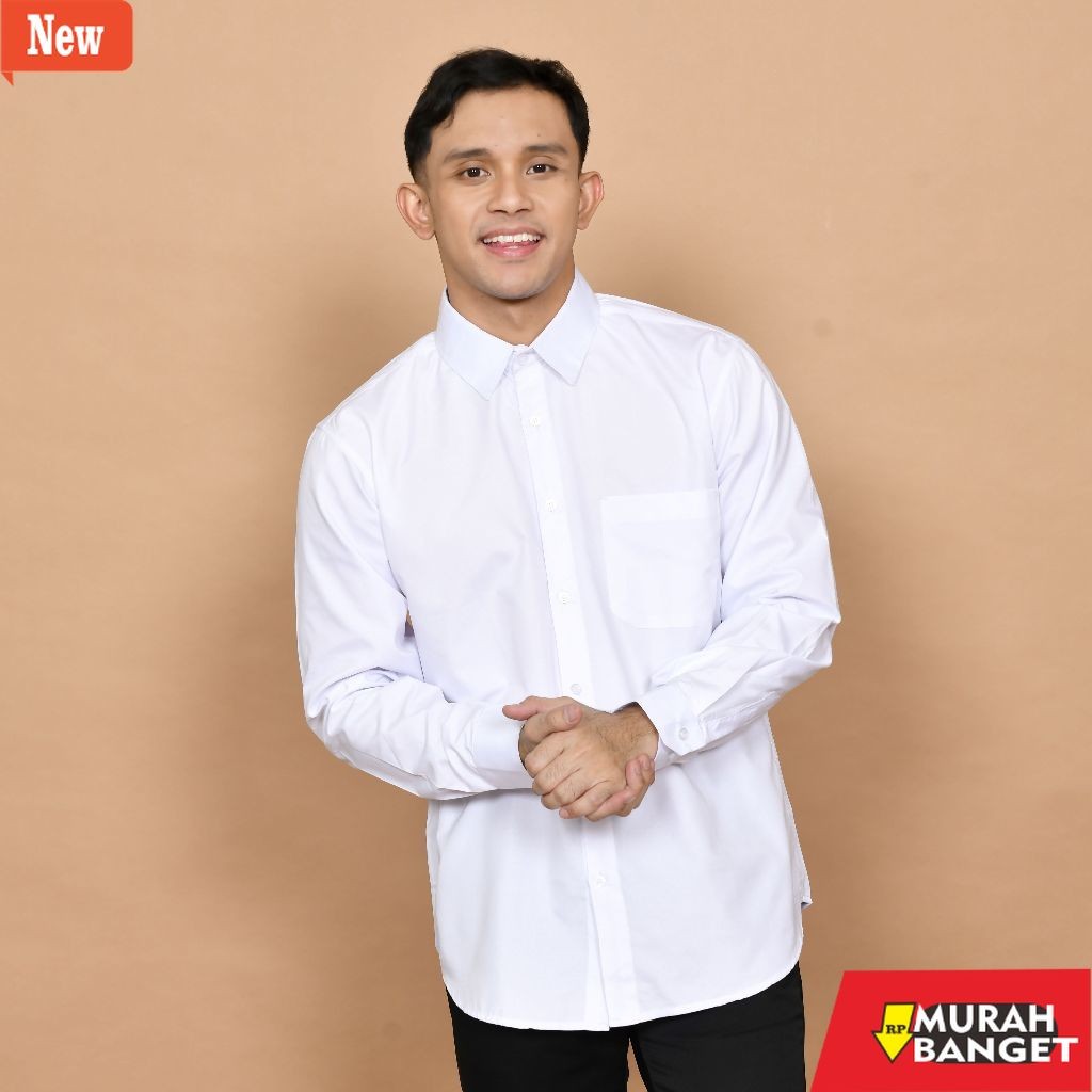 Kemeja formal pria SurabayaOS17 - Baju Putih Polos Pria Lengan Panjang Bahan Micro Tebal Halus TIDAK