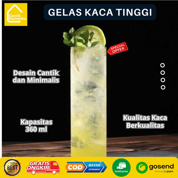 Gelas Kaca Tinggi Kopi 360ml Minuman Cafe Latte Crystal Ultra Thin Highball Glass Bening Aesthetic M