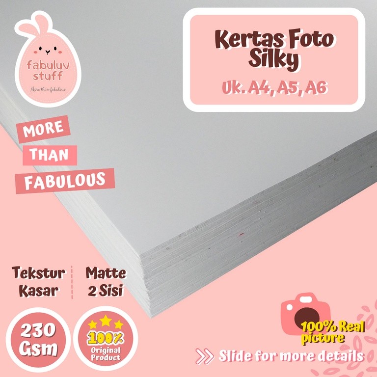 

Kertas Foto Inkjet Silky Doff 230 gsm A4 A5 A6