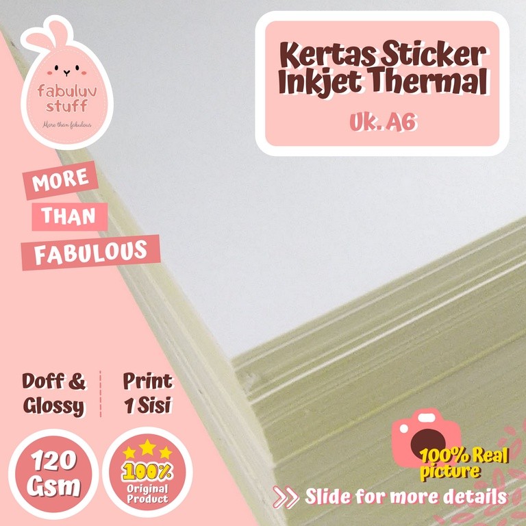 

Kertas Sticker Inkjet 120 gsm A6 Ukuran Printer Thermal