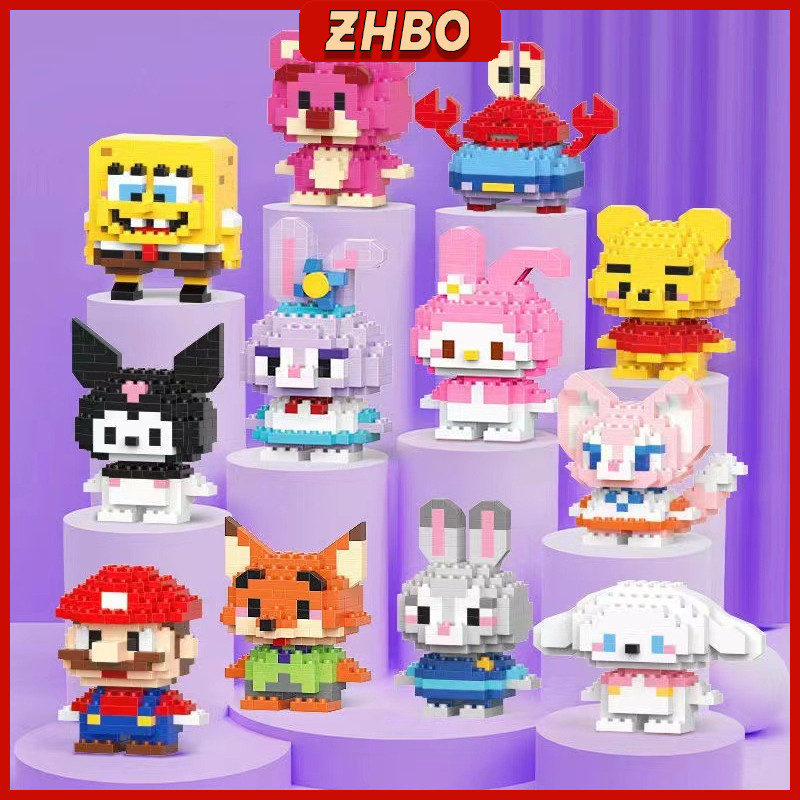 ZHBO Mainan Anak Perempuan DIY Sanrio Nano Block Mini Brick karakter kartun Model 3D Puzzle