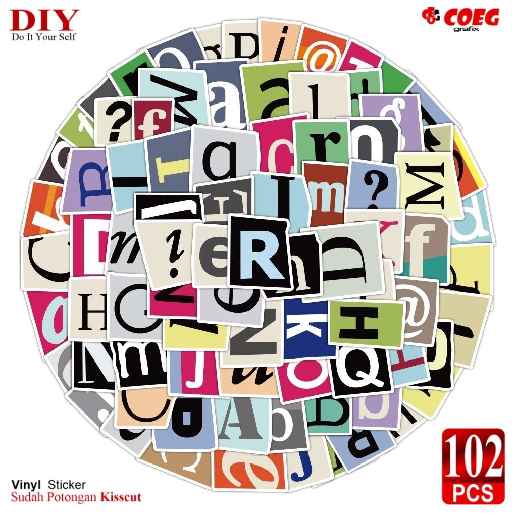 

102PCS Stiker Alfabet Inggris CG56 - DIY Decal Vinyl Anti Air untuk Buku, Journal, Koper, Casing HP, Laptop, Helm, Motor, Botol
