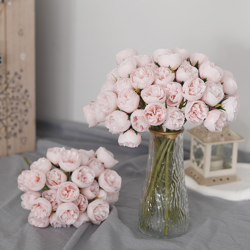 

27heads Pink Roses Peony Artificial Flowers Silk Bouquet for Table Vase Arrange Home Wedding Decoration Roses Fake Flowers