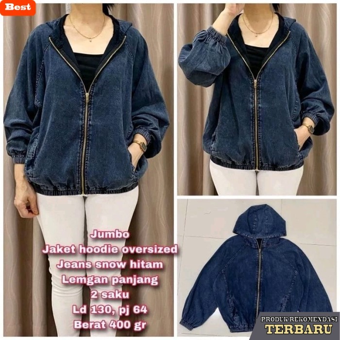 jaket jeans wanita GGT922 Jaket Wanita Jeans Denim Jumbo Full resleting LD130 pj64 Polos ada saku ho