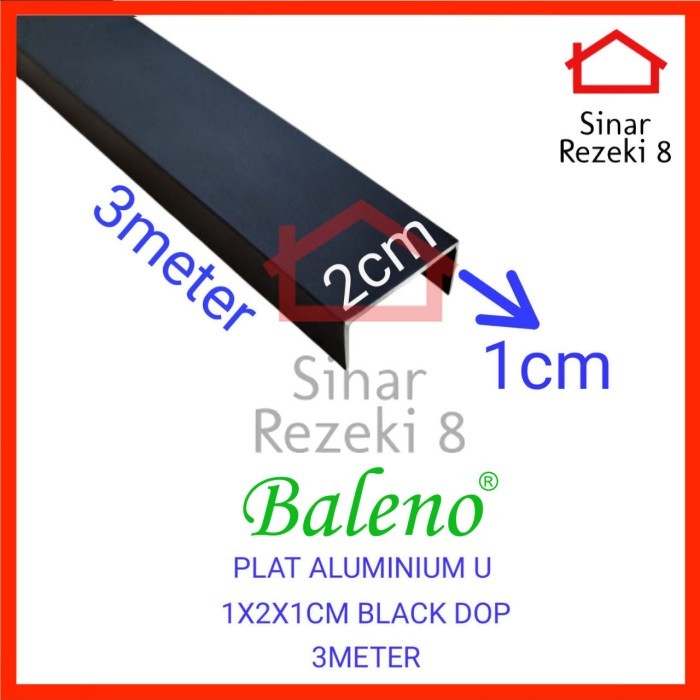 Plat Aluminium List U Hitam Doff 10 x 20 x 10 mm / 1 x 2 x1 cm Lis Edging Interior Dekorasi Dinding 