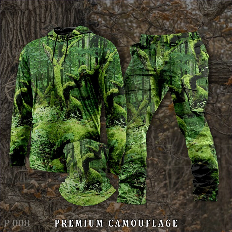 Baju Kamuflase Hunting Camo dan Kaos Berburu Lengan Panjang Camo untuk Pria Motif HIJAU LUMUT POHON-