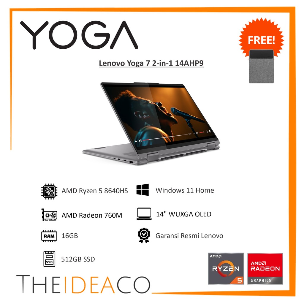 Lenovo Yoga 7 2-in-1 Ryzen 5 8640HS 16GB 512GB SSD Touch Pen Win11 OHS