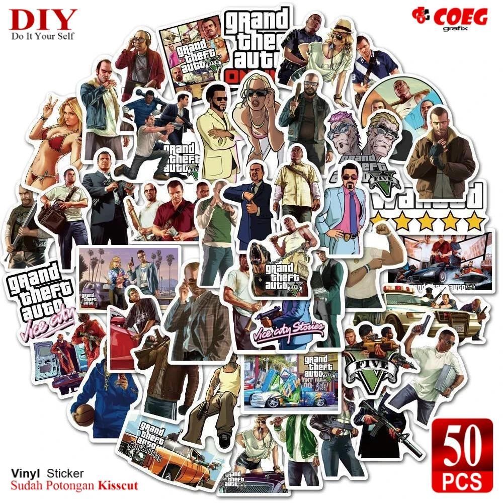 

50 PCS Stiker Game Grand Theft Auto: Vice City CG85 - Stiker Keren GTA untuk HP, Helm, Sepeda Listrik, Skateboard, Koper, dan Graffiti