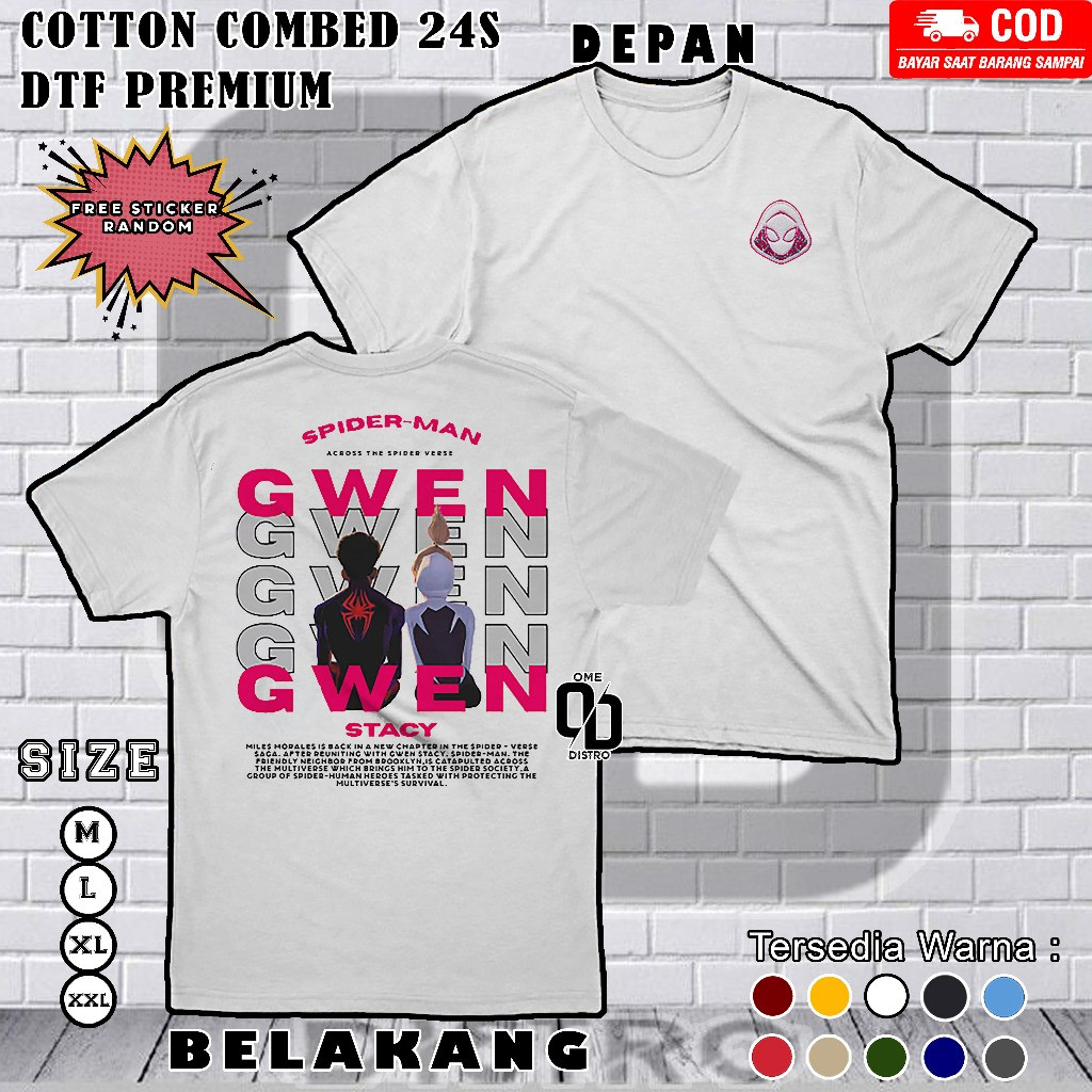 V2 Kaos Couple Spiderman Miles Morales & Gwen Stacy Warna Putih - Kaos Spiderman Couple - Tshirt Spi
