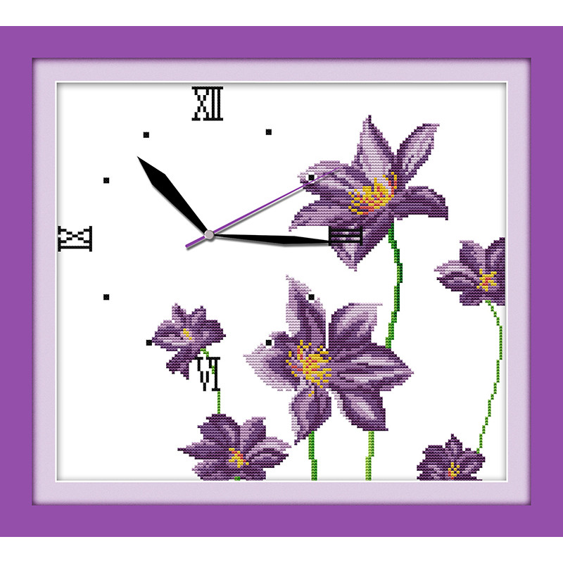 

Delicate fragrance(purple) cross stitch kit 14ct 11ct count print canvas wall clock stitching embroidery DIY handmade needlework