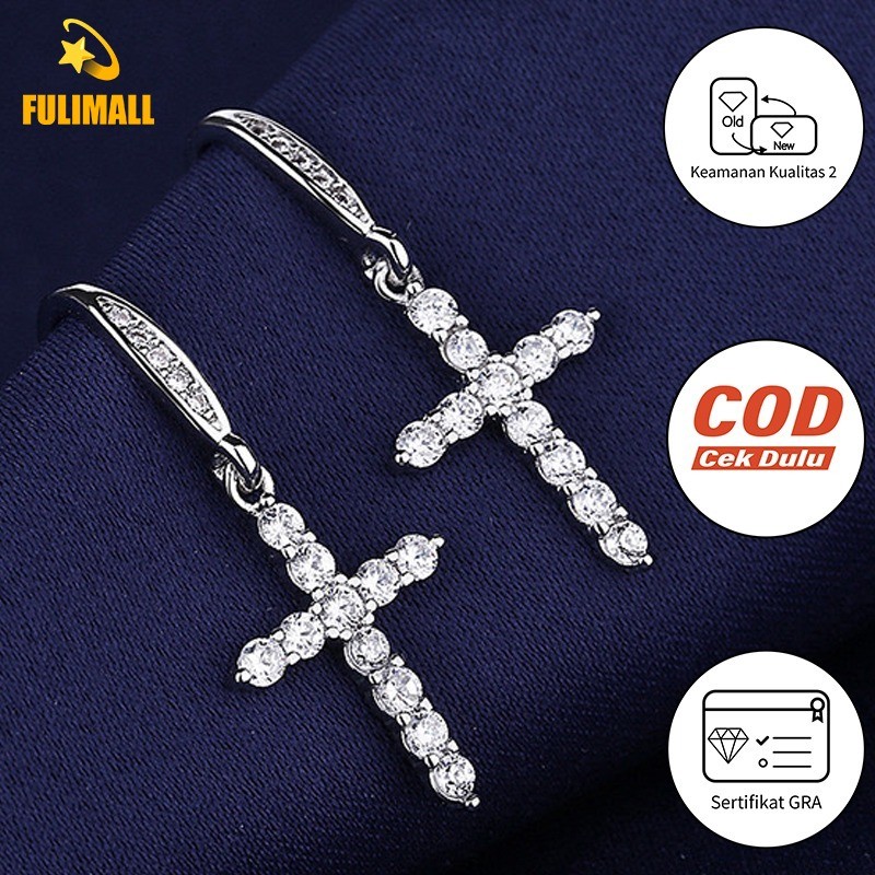 FULIMALL Cross Ear Hook Temperamen Korea Mikro-berlian-set Anting Yang Sama Pria Dan Wanita Stok