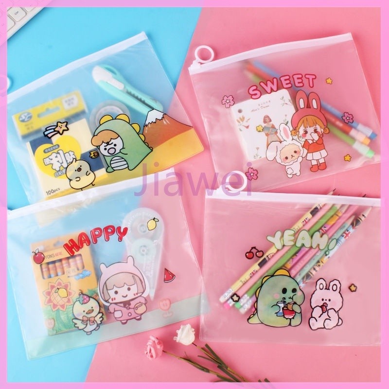 

Jiawei Kartun Tas Penyimpanan Transparan Tas Alat Tulis/Tas Kunci Ritsleting Kosmetik Transparan