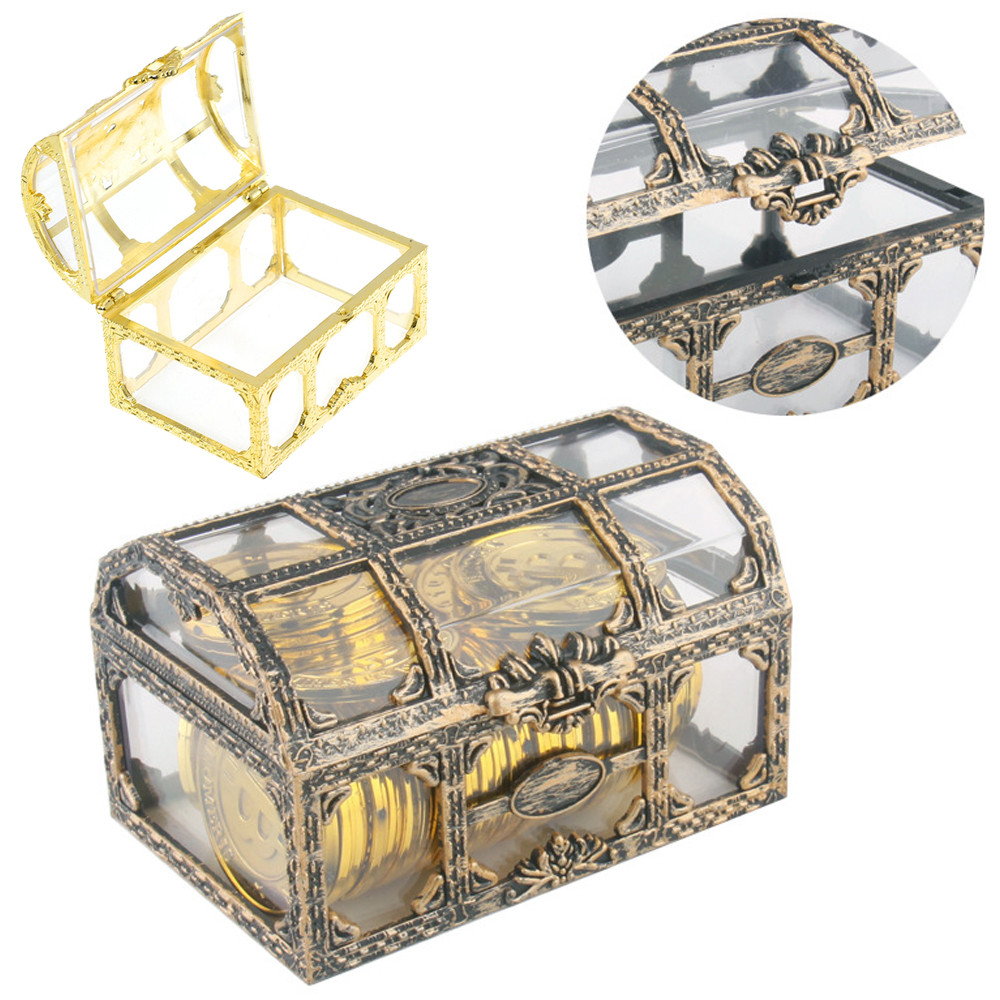 

Vintage Transparent Pirate Treasure Storage Box Organizer Earrings Crystal Gem Jewelry Trinket Women Jewelry Display Travel Case