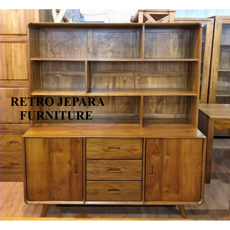 Rak Bufet Lemari Dapur Minimalis Retro Kayu Jati, Kitchen Set Meja Rak Lemari Dapur Retro Minimalis 
