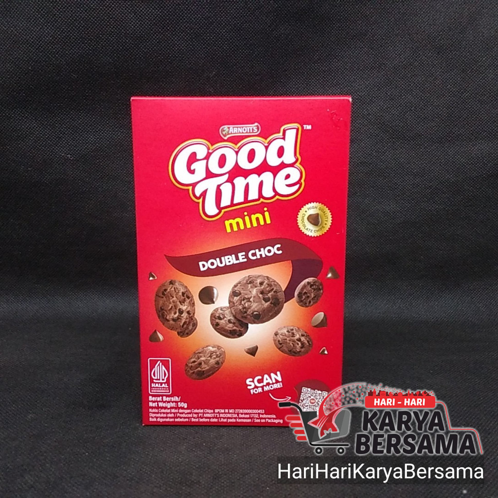 

MAKANAN RINGAN BISKUIT ARNOTT'S GOOD TIME MINI DOUBLE CHOC COOKIES COKELAT CHIPS 50GR