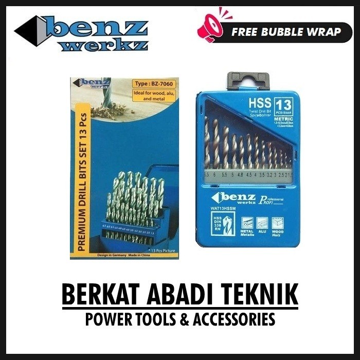 (isi 13pcs) BENZ BZ 7060 Mata Bor Besi Set 1,5 - 6,5 mm 13 Pcs HSS Alumunium