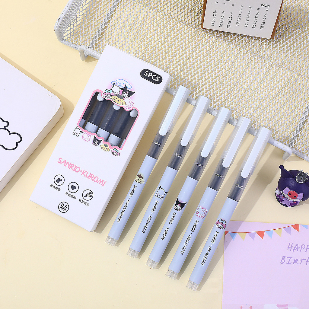 

[GROSIR ATK] 1 SET ISI 5 PCS PULPEN GEL TINTA HITAM UJUNG RUNCING MOTIF SIMPLICITY WHITE