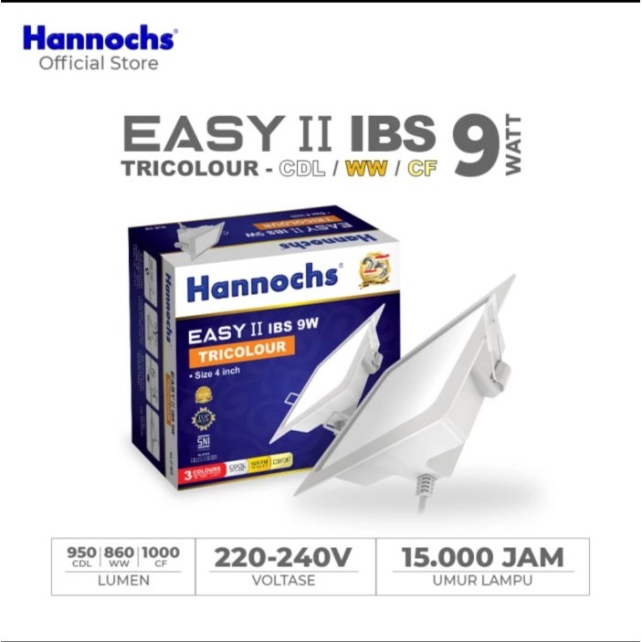 Hannochs Easy 9w IBS TRC / Lampu Downlight Led 4 Inch Segi 3 Warna