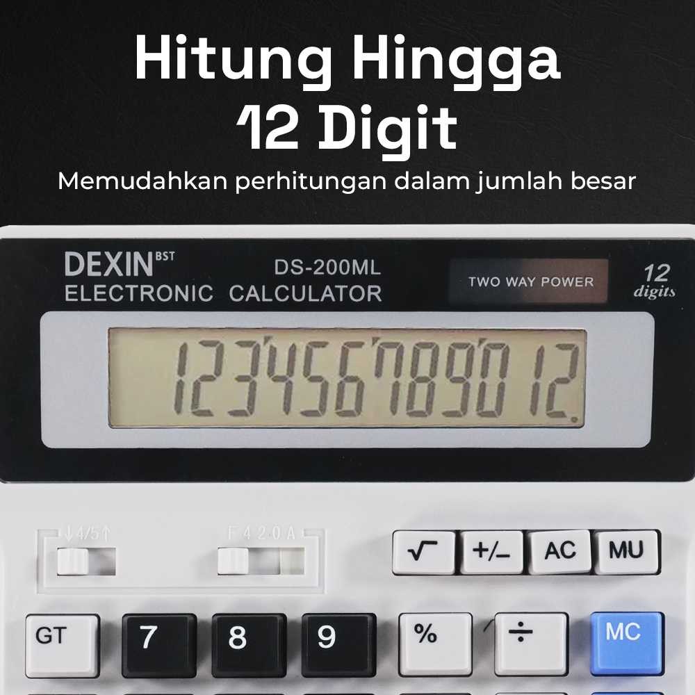 

AJSSHOP DEXIN Kalkulator 12 Digit Large LCD Display Two Way Power Solar - DS-200ML