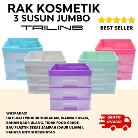 Rak Kosmetik Laci 3 Susun Plastik Trilins Serbaguna / Rak Laci Serbaguna / Rak ATK / Rak Manik-Manik