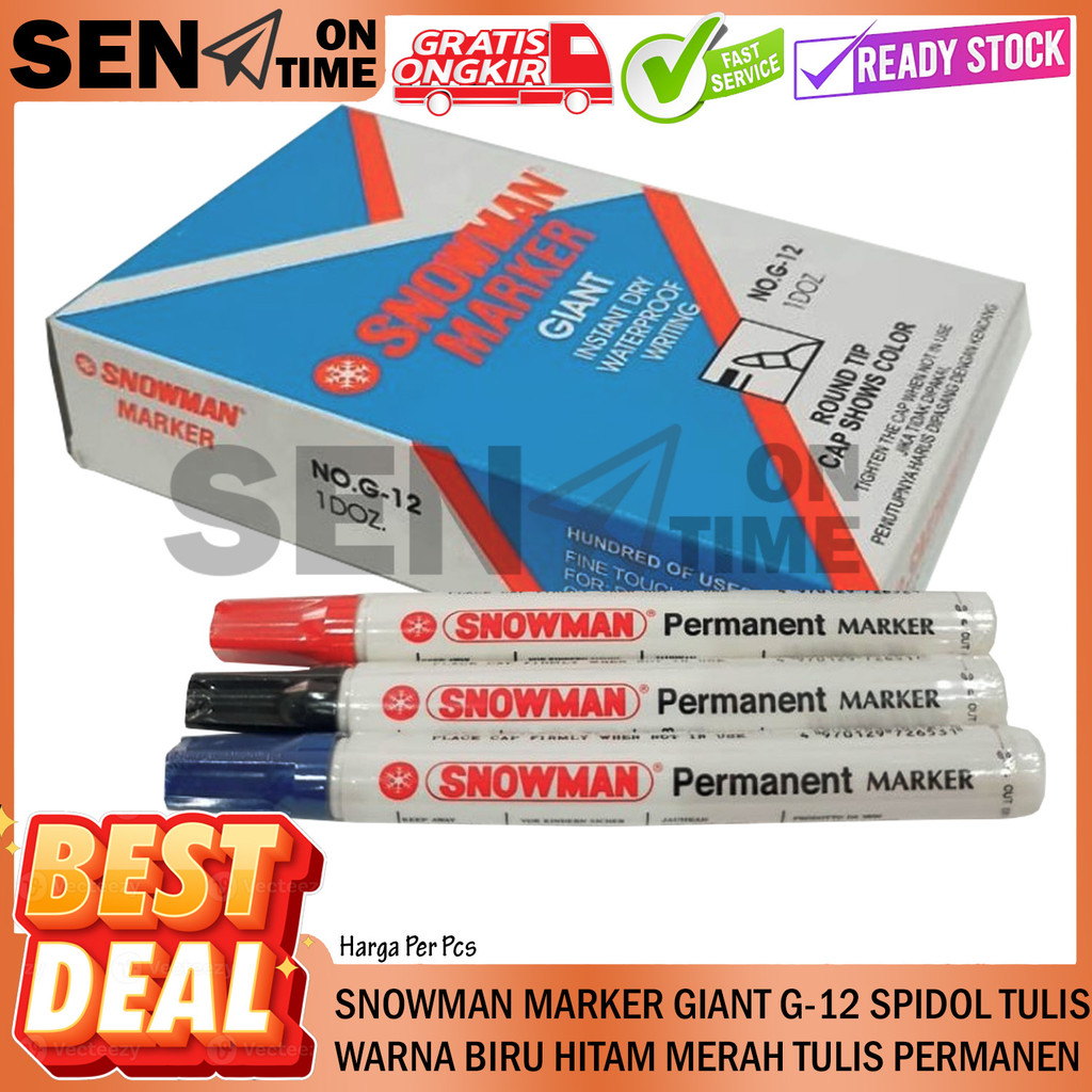 

Spidol Snowman Permanent Marker Giant G 12 G-12 Permanen Waterproof Anti Tahan Air Snowmen Sepidol Warna Hitam Biru Merah Satuan Per Pcs Bolpen Balpen Ball Point Pen Pena Bolpoin Kantor Sekolah Alat Papan Tulis Balpen Lancip Luncip