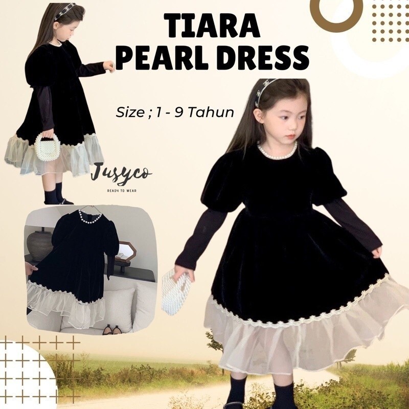 Tiara Black Pearl Velvet Dress / Dress Pesta Bludru Anak Perempuan
