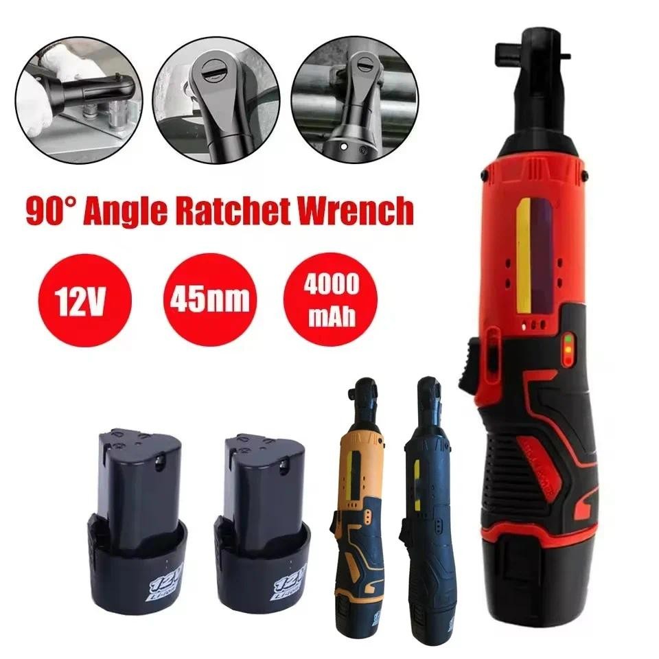 12V Impact Wrench Cordless Rechargeable Electric Wrench 3/8 Inch Right Angle Ratchet Wrenches Impact