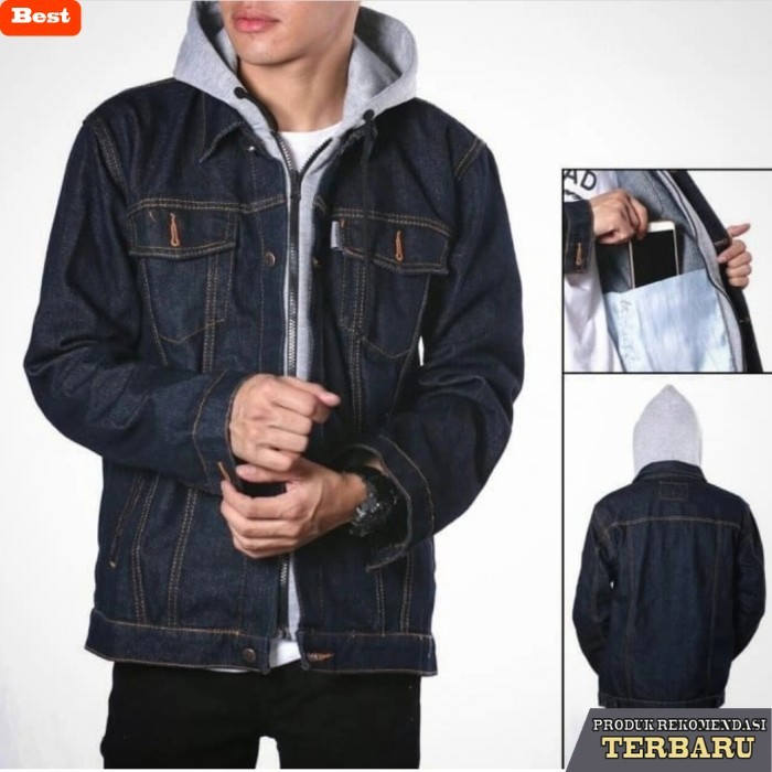 hoodie pria keren Jaket Jeans Hoodie Pria - Hitam, M