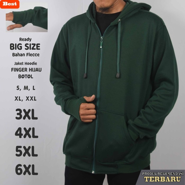 hoodie pria keren Jaket Hoodie Pria Finger Hijau Botol Polos Jumbo Big Size - Hijau Botol, S
