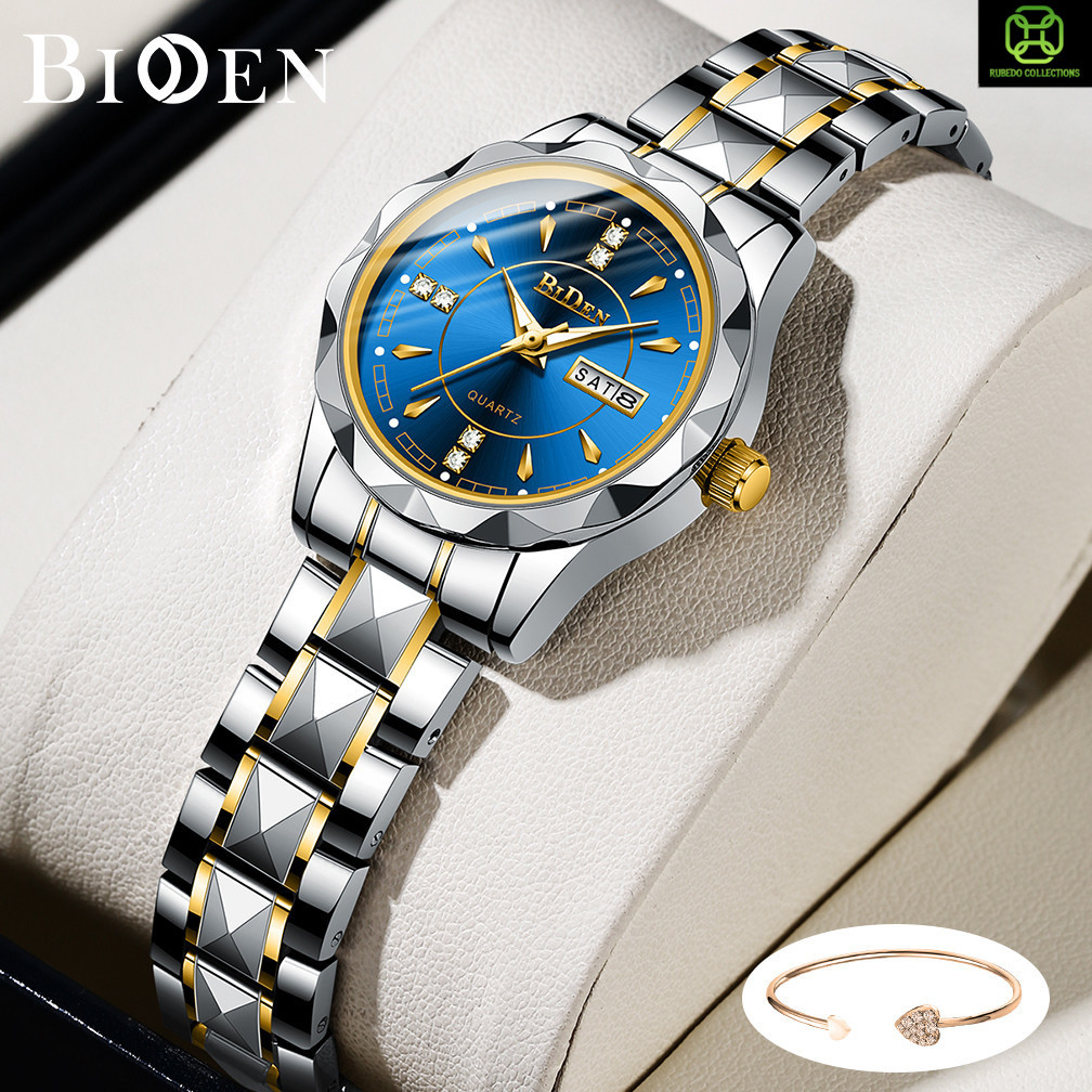 BIDEN Jam Tangan Wanita Anti Air Original S001 Stainless steel Kalender Kuarsa Jam Tangan Cewek Kore
