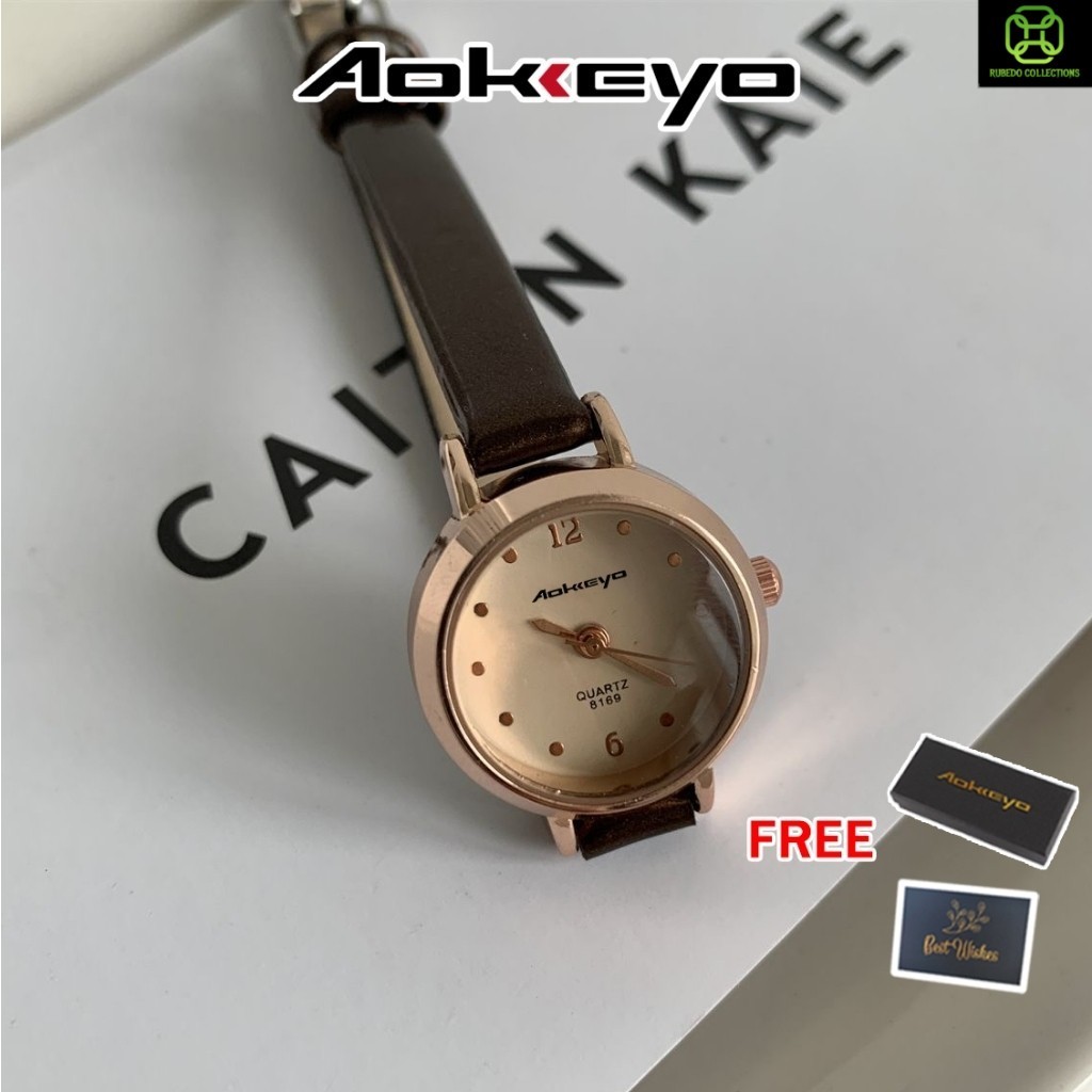 AOKEYO W230 Jam Tangan Wanita Baru Original Korea Design Kecil Wanita Jam Tangan Wanita Kulit (Kotak