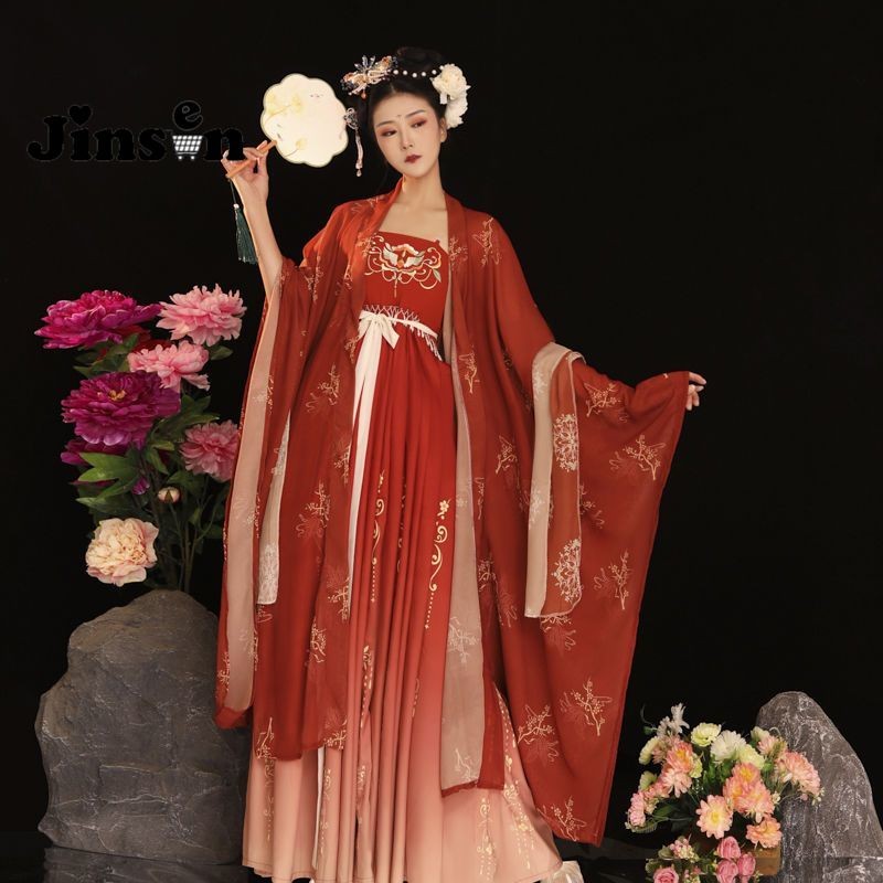 [JinSen] Rok Myrobalan Wanita Hanfu Kemeja Lengan Besar Setelan Pelangsing Bordir Harian Hanfu