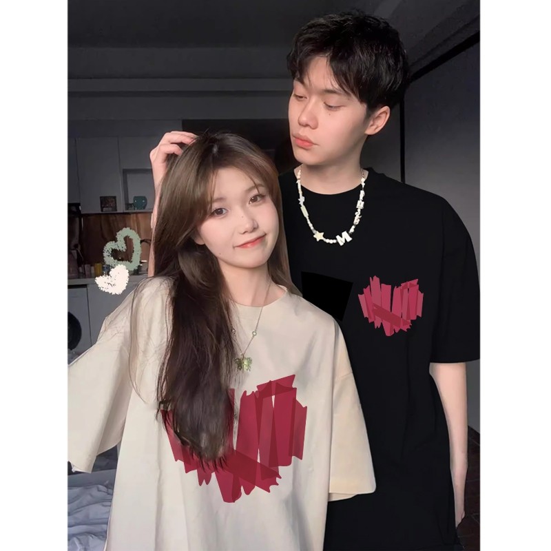 Mode Korea Hati Merah Muda baju kaos pria T-shirt wanita t shirt pria couple pasangan oversize coupl