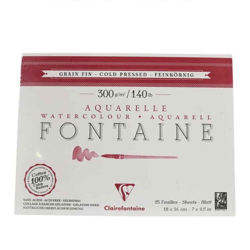 

Gramedia Surabaya - WATERCOLOR PAD CLAIREFONTAINE FONTAINE - COLD PRESSED 300GSM 25S 18X24 96413C
