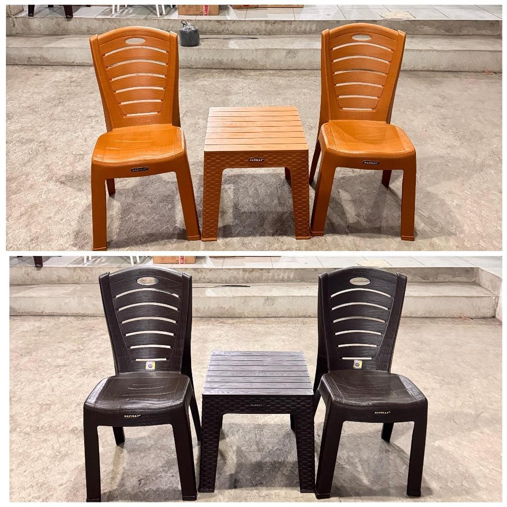 1 SET 2 Kursi N233S + MAPAN 45 - 1Set Napolly Kursi 233 Bangku Sender Plastik Rotan Anyam Anyaman Ma