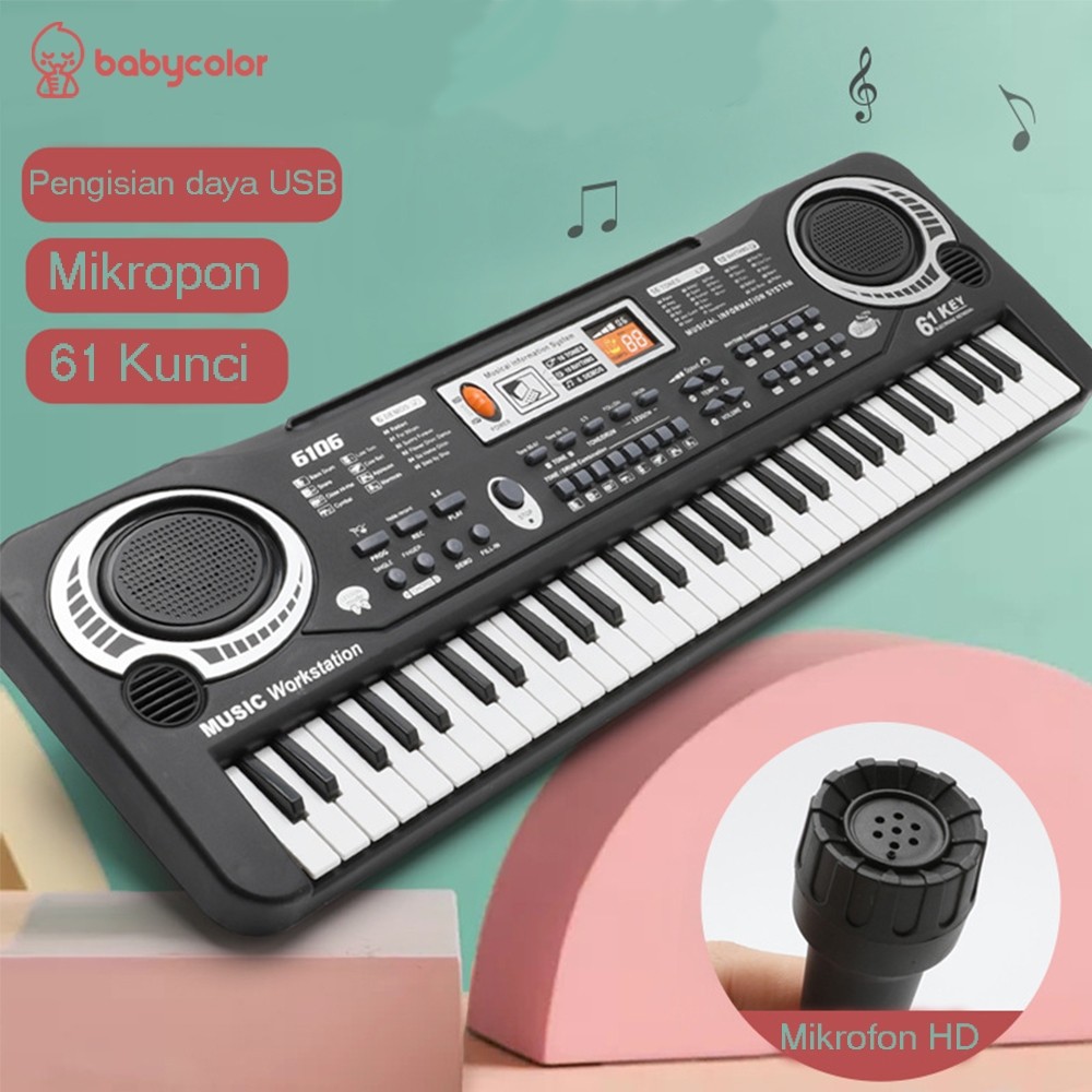 FT56YZ BABYCOLOR Mainan Anak Piano Elektronik 61 Keys / Keyboard Electronic 61 Keys Lengkap Mic Dan 