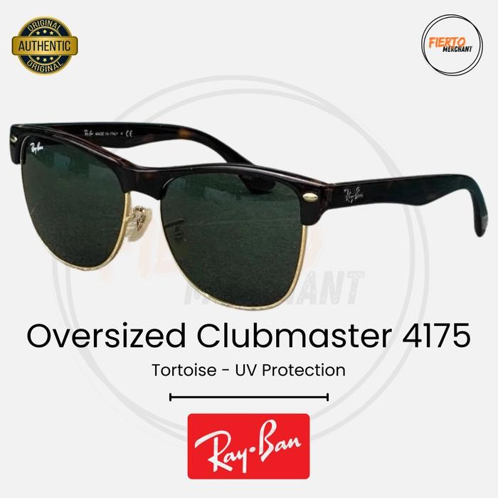 Kacamata Rayban Oversized Clubmaster 4175 Tortoise Ori/Original Sunglasses Hitam Anti UV Protection