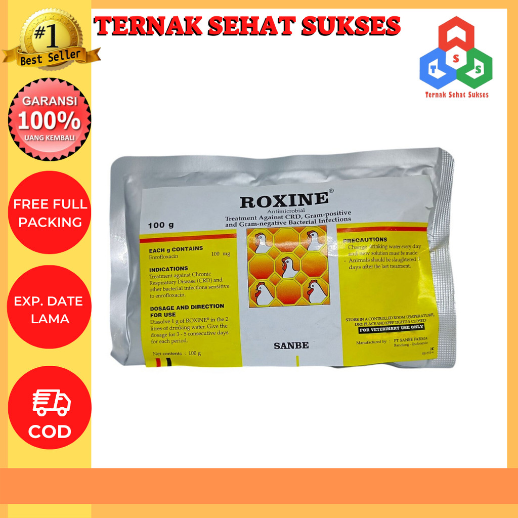 Roxine 100 gram Serbuk Antibiotik Ayam Broiler Layer CRD Collibasilosis dll TSS1