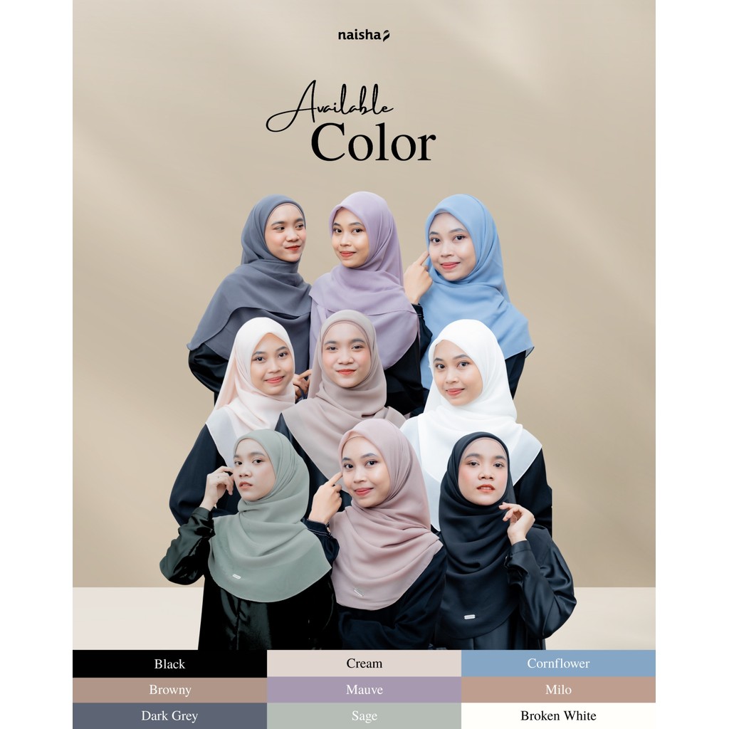 Naisha Official - Zanita Malay Square Poly Cotton Hijab Segi Empat Curve Khimar Oval Syari