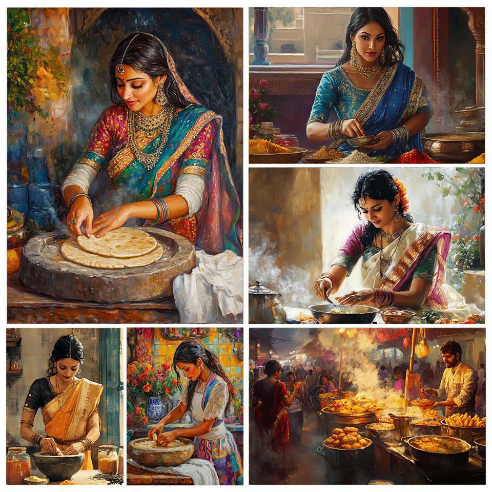 

Fantastical Rural Indian Culinary Portrait Art Posters Canvas Prints Wall Paintings Living Room Bedroom Kitchen Home Decoration