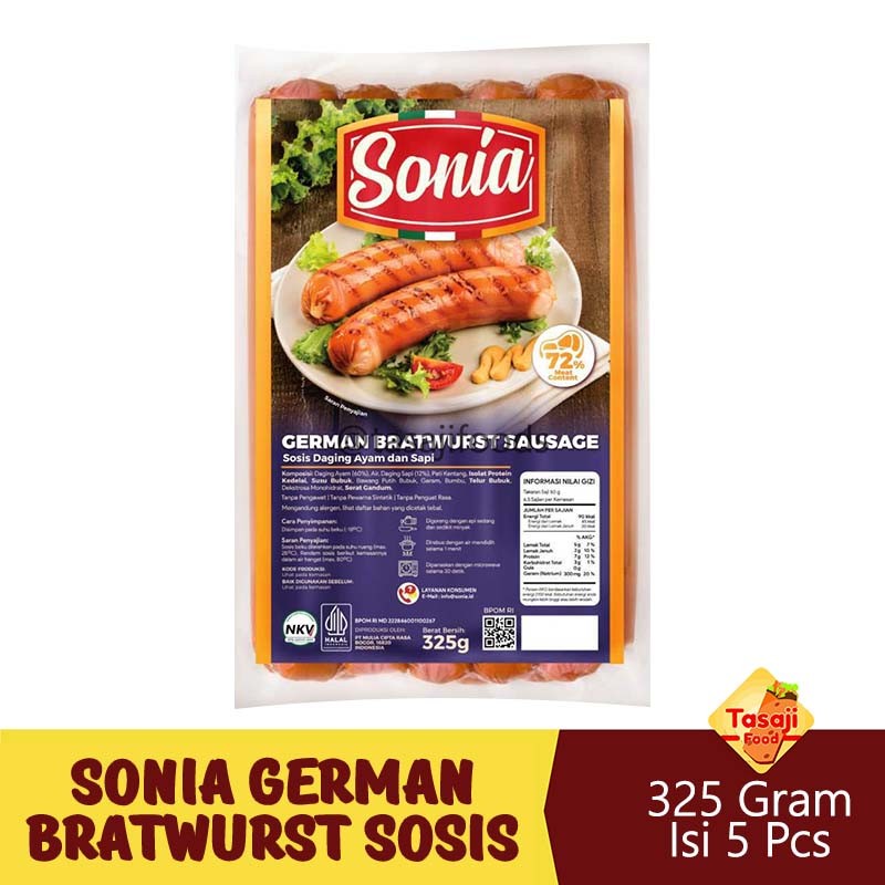 

Sonia German Bratwurst Sausage 325 Gram Isi 5 Pcs Frozen Food