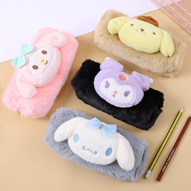 

Cute Plush Kuromi MyMelody Pencil Case Kawaii Cartoon Cinnamoroll Large Capacity Student Stationery Storage Pencil Box Kids Gift