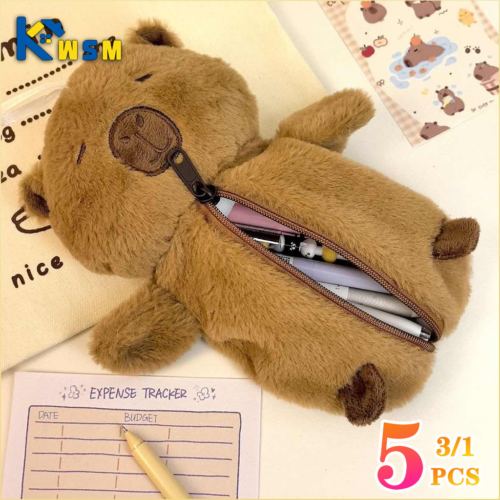 

1-5PCS Capybara Plush Pencil Case Large Capacity Cute Cartoon Student Storage Pouch Desk Stationery Organizer Storage Bag