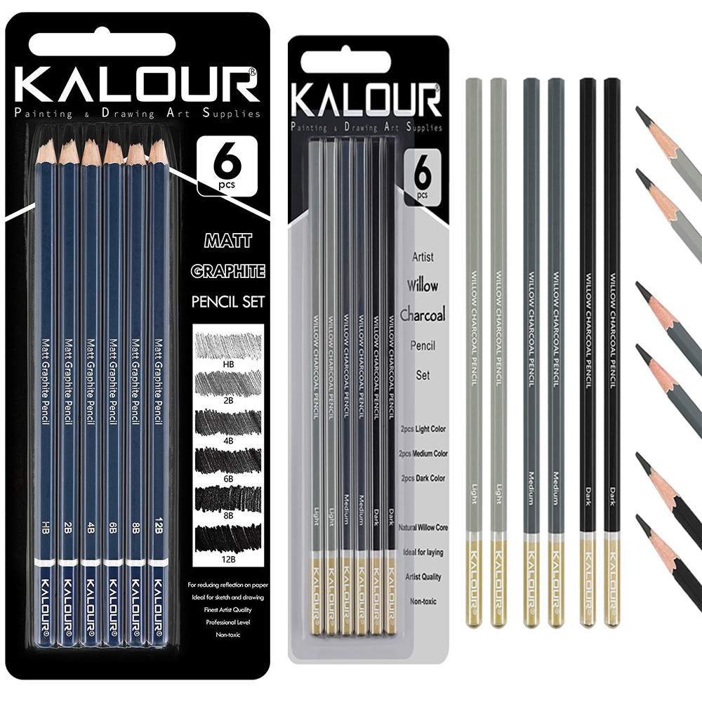 

6pcs/Set KALOUR Charcoal Pencil Set ,Nature Willow Core Non-toxic pencil Professional Art Supplies For Drawing&Painting&Sketch